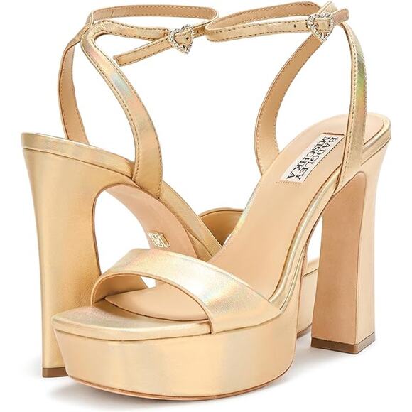 Badgley Mischka Women's 7 Gold Iridescent Caia Platform Sandals Cocktail LB3-17 - Picture 1 of 7